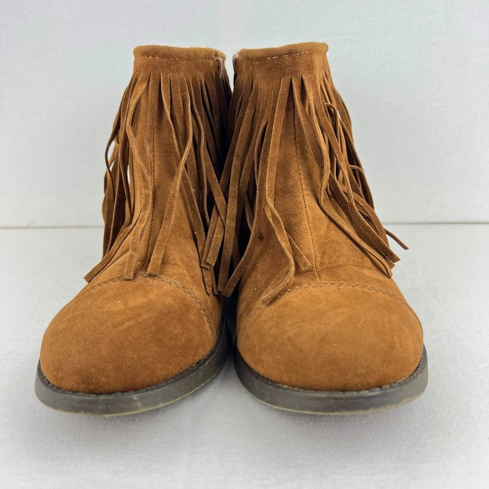 GUC Kalli Brown Faux Suede Fringe Ankle Side Zip Western Booties Women Size 8
